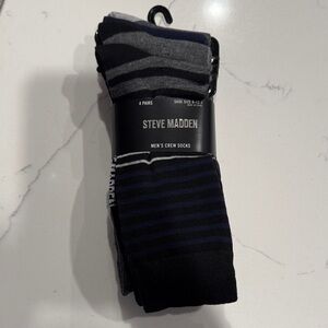 Steve Madden Men's Crew Socks - Black, Grey and Blue Stripes
